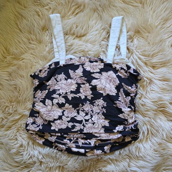 Free People Black and Creme Floral Printed 2 Tone Tank Top XL - Picture 3 of 6